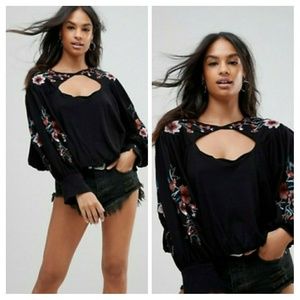 Free People Lita Embroidered Cut Out Top